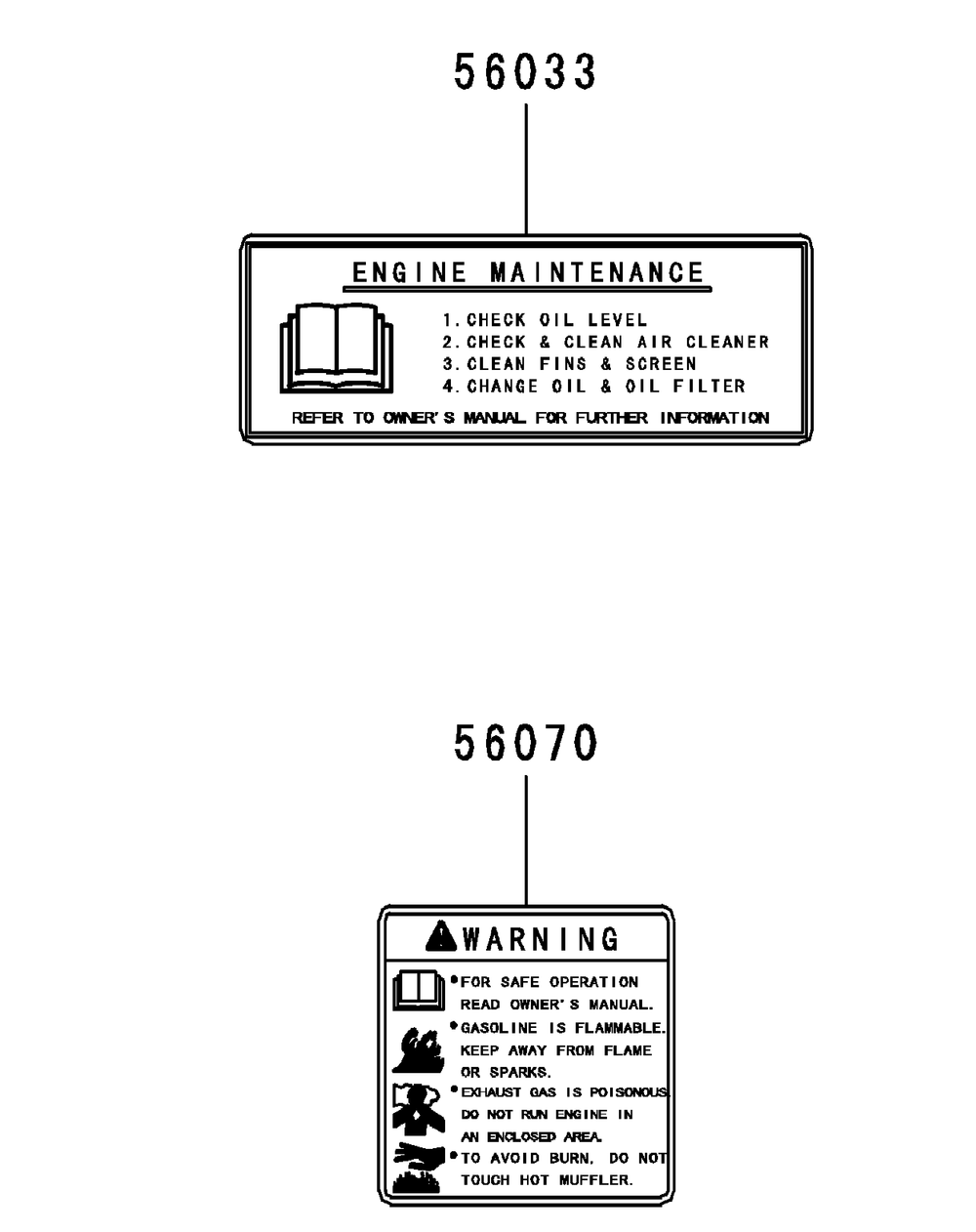 Kawasaki Fr730v-As05 Engine Labels Diagram and Parts List for Z-FORCES60 (17AI5GHD-17AI5GHD010)(2012) Cub Cadet Lawn Tractor